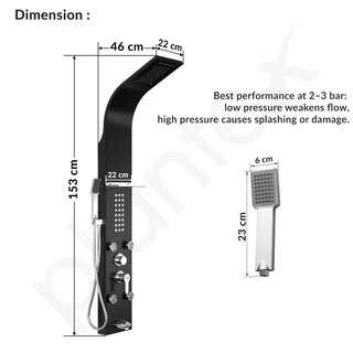 Plantex 304 Grade Stainless Steel Shower Panel/6 in 1 Shower System/Rainfall Showerhead with Handshower for Bathroom/Tub Spout/Body Massage Spray With Hot &cold Mixer-(1016, Black)