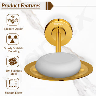 Plantex 304 Grade Stainless Steel Soap Holder for Bathroom Wall - Soap Stand/Dish/Accessories - Daizy (Golden)