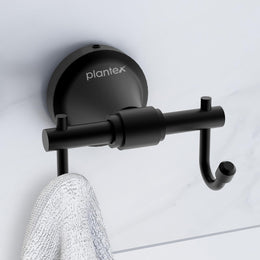 Plantex 304 Grade Stainless Steel Hooks for Hanging Clothes and Towel in Bathroom/Living Room - Niko (Black)