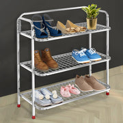 Plantex Shoe Stand for Home|Steel Shoe Rack for Home|Shoe Organiser|Rack for Shoes|Mini Shoe Rack Cover 3 Layer (Silver)