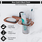 Plantex 304 Grade Stainless Steel 2in1 Soap Dish with Tumbler Holder/Soap Stand/Tooth Brush Holder/Bathroom Accessories - (Parv-Rose Gold & Black)