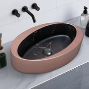 Plantex Ceramic Basin/Designer Washbasin for Bathroom/Oval Tabletop Wash Basin/Countertop Vessel Sink for Home/Office (Matt Brown & Black - 24 x 14 x 10 Inch)