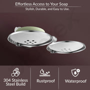 Plantex 304 Grade Stainless Steel Double Soap Holder for Bathroom/Wall Mounted Soap Holder/Bathroom Accessories - Skyllo (Chrome)