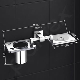 Plantex 304 Grade Stainless Steel Splash Soap and Brush Holder/Soap Dish/Toothbrush Holder/Bathroom Accessories - Chrome