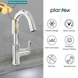 Plantex Pure Brass Sink Tap for Wash Basin with 360° Swivel Spout/Kitchen Tap with Water Saving Aerator- 7 Year Warranty (BAL-512 -Chrome Finish)