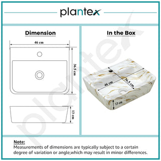 Plantex Ceramic Wash Basin for Bathroom/Square Wall Hung Basin/Bathroom Sink/Washbasin for Restaurant/Hotel (Marble Finish - 18 x 14 x 5 Inch)