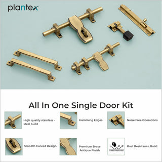 Plantex Stainless Steel Kit for Single Door - Hardware Accessories (10 inch Al-Drop, 8 inch Latch, 7 inch 2 Handles, 7 inch Tower Bolt, 4 inch Stopper) - (DMAL-03-Brass Antique)