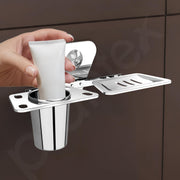 Plantex Stainless Steel 2in1 Soap Holder with Tumbler Holder/Bathroom Accessories - (Chrome)