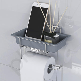 Plantex Stainless Steel with ABS Plastic Self Adhesive Toilet Paper Roll Holder/Tissue Paper Roll Holder with Mobile Stand for Bathroom Accessories – (Chrome)