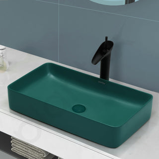 Plantex Basin for Bathroom/Ceramic Table Top Wash Basin/Over Counter Washbasin for Restaurant/Hotel (Rectangle - Matt Green, 24 x 14 x 4.5 Inch)