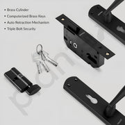 Plantex Heavy-Duty Door Lock/Door Handle Set with 3 Years of Warranty/Mortise Lock with 3 Keys, Brass Lockbody & Cylinder (8135 - Z-Black)