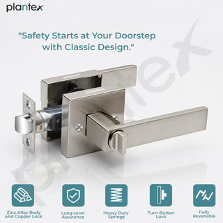 Plantex New Age Bathroom Door Locks/Key-Less Door Lock Set for Bedroom/Balcony/Office/Storeroom - Reversible Design (Satin Finish, 30mm to 50mm Door Range)