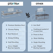 Plantex Self Adhesive Bathroom Shelf/Stainless Steel Shelf with Towel Rod/Napkin Holder/Kitchen Shelves & Racks/Kitchen Stand/Rack (Chrome)