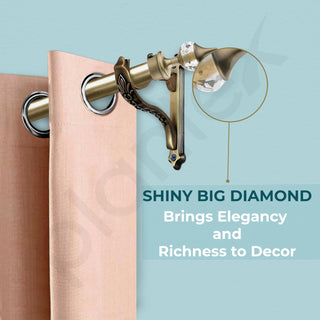 Plantex Heavy Duty Aluminium Diamond Curtain Holder/Curtain Rod Holder/Curtain Brackets with Support 1 Inch Rod Pocket Finials (Brass Antique - 3 Pair)