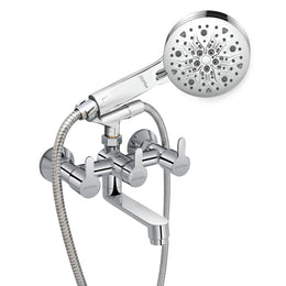 Plantex Telephonic Brass Wall Mixer for Bathroon 2 in 1/Hand Shower 8 Modes/1.5 mtr. Hose Pipe with Self Adhesive Bracket/Bathroom Accessories