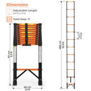 Plantex 3.9m (12.79 ft.) Telescopic Ladder/Carbon Steel 10-Steps Portable & Compact Ladder/Foldable Multipurpose Collapsible Ladder for Home & Outdoor Use - (Orange)