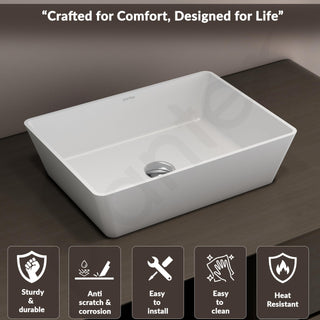 Plantex Table Top Basin for Bathroom/Quartz Rectangle Basin/Vessel Sink Basin Over Counter for Home/Restaurant (White, 18 x 13 x 5 Inch)
