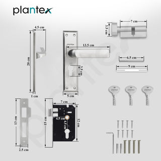 Plantex Heavy-Duty Door Lock Set - Main Door Lock Handle Set/6-Lever Lock Mechanism with 3 Years of Warranty/Mortise Lock with 3 Keys, Brass Lock Body & Cylinder(PTP-03 Matt)