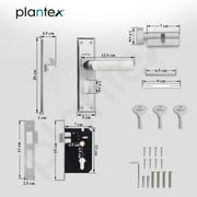 Plantex Heavy-Duty Door Lock Set - Main Door Lock Handle Set/6-Lever Lock Mechanism with 3 Years of Warranty/Mortise Lock with 3 Keys, Brass Lock Body & Cylinder(PTP-03 Matt)
