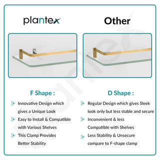 Plantex Frosted Glass Shelf for Bathroom/Shelf with Brass Railings and Brackets/Shelf for Living Room/Bedroom/Kitchen - Pack of 3 (15 x 6 inch, Brass Antique)