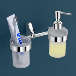 Plantex Smooth Brass 2in1 Glass Tumbler Holder with Handwash Dispenser - Multiuse (UN-1739)