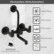 Plantex Wall Mixer for Bathroom 2 in 1 with L-Bend Connecter for Overhead Shower with Brass Spindles/Wall Mixer with Nickel Chrome Mirror Finish/Teflon Tape and Wall Flange-(Saga-blk)