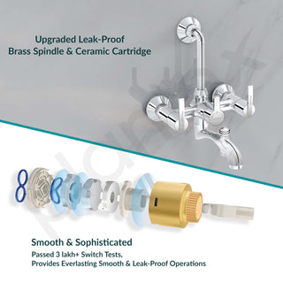Plantex Pure Brass 3 In 1 Wall Mixer for Bathroom with L-Bend Provision for Overhead and Hand Shower/Water Saving Nozzle for Mixer Tap with Brass Wall Flange (Aq-1419-Chrome)