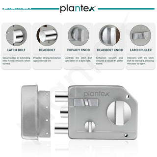 Plantex Rim Lock for Main Door - Heavy Duty With 4 Keys - Suitable for Inside Opening Wooden Doors - Pack of 1 (Satin)