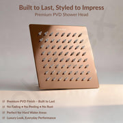 Plantex Stainless Steel Overhead Shower 6 x 6 inch with Water-Saving Technology/High pressure Rain Shower Head without Arm/Bathroom Shower -(Ultra Slim-PVD Rose Gold)