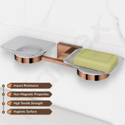 Plantex 304 Grade Stainless Steel Square Dual Soap Dish Holder for Bathroom/Soap Stand/Bathroom Accessories - Benz(Rose Gold)