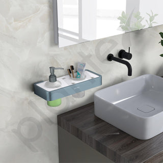 Plantex Aluminium and Acrylic 2 in 1 Shampoo Dispenser with Toothpaste Holder/Liquid Soap Dispenser with Tumbler Holder/Bathroom Accessories - (Grey and Milky White)