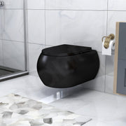 Plantex Imported Ceramic Wall Hung Commode/Rimless Washdown Western Toilet/P Trap Western Commode with Soft Close Toilet Seat (Matt Black)