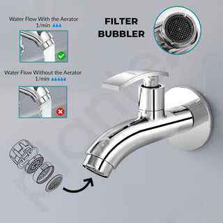 Plantex Long Body Bib Cock Water Tap with Water Saving Nozzle for Kitchen Tap/Bib Tap with Wall Flange and Teflon Tape for Bathroom -(ZUR-1503-Chrome)