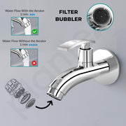 Plantex Long Body Bib Cock Water Tap with Water Saving Nozzle for Kitchen Tap/Bib Tap with Wall Flange and Teflon Tape for Bathroom -(ZUR-1503-Chrome)