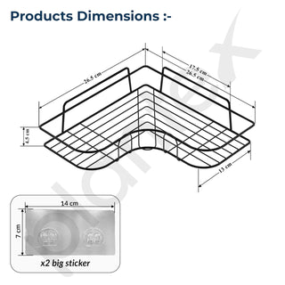 Plantex Drill Free Corner Shelf for Bathroom Wall/Bathroom Organizer Without Drill/Kitchen Shelf/ - Pack of 2 (Black,CED Powder Coated)