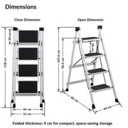 Plantex 4 Step Ladder for Home Use/Wide Anti-Slip Heavy-Duty Step Stool/Lightweight Kitchen Ladder 4 Step (White)