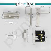 Plantex Brass Heavy Duty Door Lock Bathroom Door Lock/Mortise 8Inch Keyless Plate Handle Set For Home/Bathroom/Store Room/Balcony/Office With Baby Latch (8060, Matt), Silver