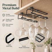 Plantex Self-Adhesive Wine Glass Holder Hanging/Stemware Organizer Rack/Under Cabinet Glass Storage Stand/Wine Rack for Pubs/Kitchen/Bars - Pack of 3 (Black)