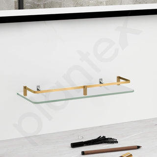 Plantex Frosted Glass Shelf for Bathroom/Shelf with Brass Railings and Brackets/Shelf for Living Room/Bedroom/Kitchen - Pack of 1 (15 x 6 inch, Brass Antique)