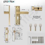 Plantex Door Lock Set - Main Door Lock Plate Handle Set/Mortise Lock with 3 Keys/Lock Body and Cylinder - Pack of 1 (OHMH-81, Brass Antique)
