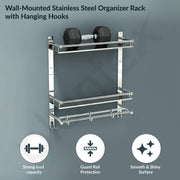 Plantex Stainless Steel Bathroom Organizer/Multipurpose 3 Tier Bathroom Shelf with Towel Hanger and Hooks/Shelf for Washroom