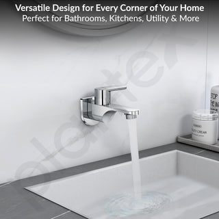 Plantex Pure Brass Bib Cock for Bathroom with Water-Saving Aerator/Wall Mount Bib Tap with Wall Flange & Teflon Tape/Tap for Bathroom (ORN-201-Chrome Finish)