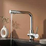 Plantex Kitchen Mixer Tap for Sink/Hot and Cold Double Handle Faucet/304 Stainless Steel Body and Brass Handle/360° Swivel Spout Sink Taps - (7908, Chrome)