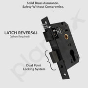 Plantex Heavy-Duty Door Lock Handle Set/ 6-Lever Lock Mechanism with 3 Years of Warranty/Mortise Lock with 3 Keys, Brass Lock Body & Cylinder - (Z-Black)