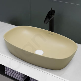 Plantex Basin for Bathroom/Ceramic Table Top Wash Basin/Over Counter Washbasin for Restaurant/Hotel (Matt Khaki, 23 x 14.5 x 5 Inch)
