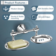 Plantex Stainless Steel 304 Grade Niko Double Soap Holder for Bathroom/Soap Dish/Bathroom Soap Stand/Bathroom Accessories(Chrome) - Pack of 1
