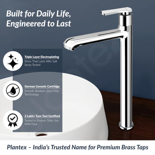 Plantex Pure Brass High Neck Pillar Cocke for Basin with Teflon Tape/Tap for Wash Basin with 7 Year Warranty - (3521, Chrome)