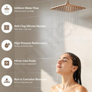 Plantex Stainless Steel Overhead Shower 6 x 6 inch with Water-Saving Technology/High pressure Rain Shower Head without Arm/Bathroom Shower -(Ultra Slim-PVD Rose Gold)