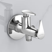 Plantex LEA-708 Pure Brass 2-Way Angle Valve For Bathroom/Quarter Turn Tap With Brass Wall Flange and Teflon Tape (Mirror-Chrome Finish)