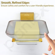 Plantex 304 Grade Stainless Steel Glass Soap Dish/Soap Stand/Soap Holder/Bathroom Accessories - Crystal (PVD Gold)